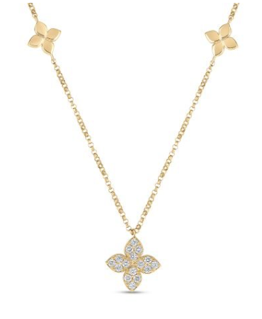 18KY LOVE IN VERONA DIAMOND AND POLISHED FLOWER STATION NECKLACE