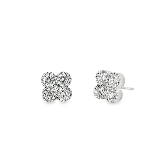 18KW DIAMOND FLOWER STUD EARRINGS