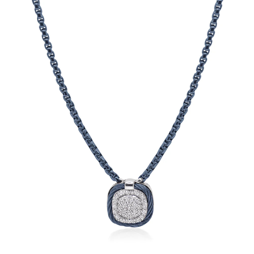 SS/14KW SQUARE PAVE DOUBLE FRAME NECKLACE