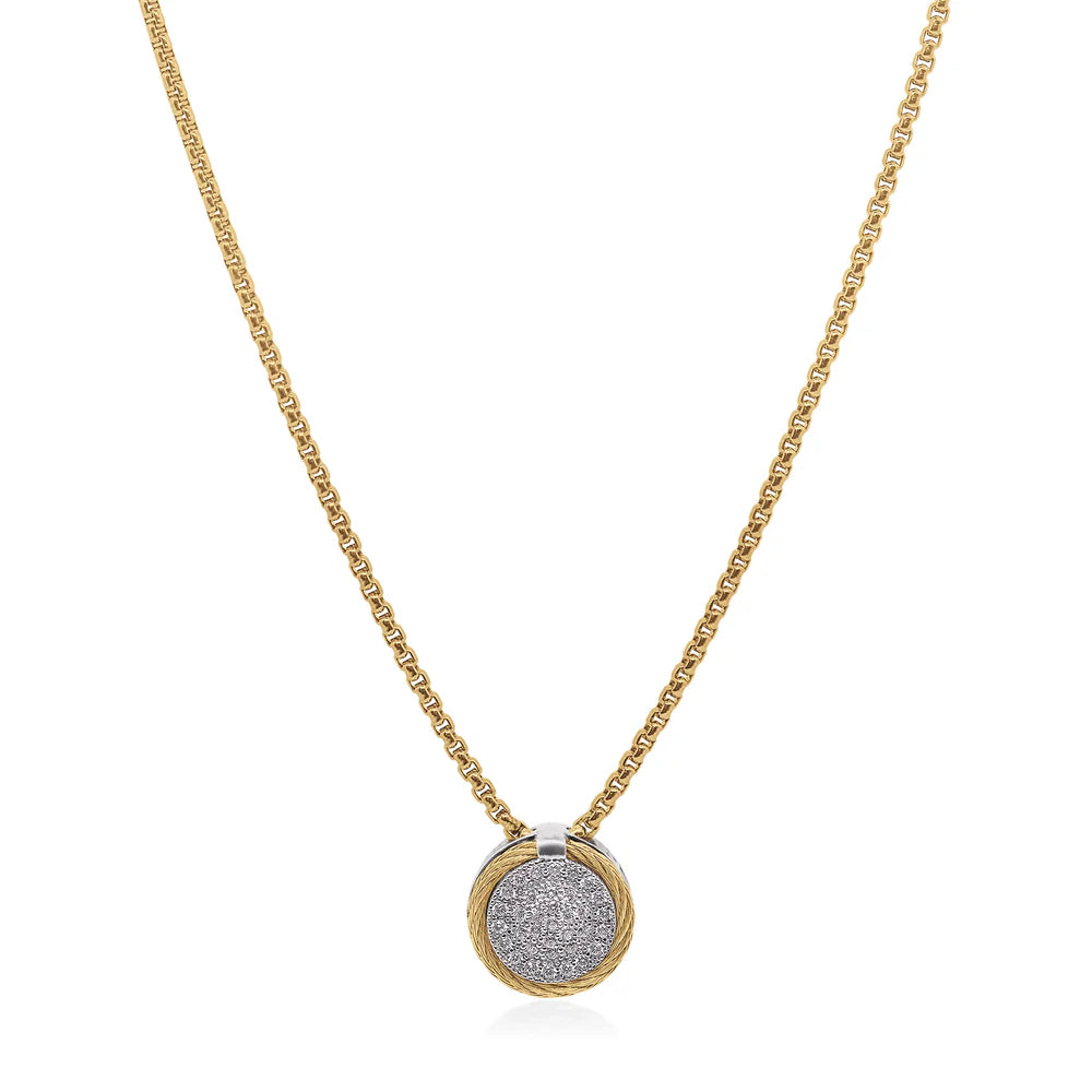 SS/14KW ROUND PAVE DOUBLE FRAME NECKLACE