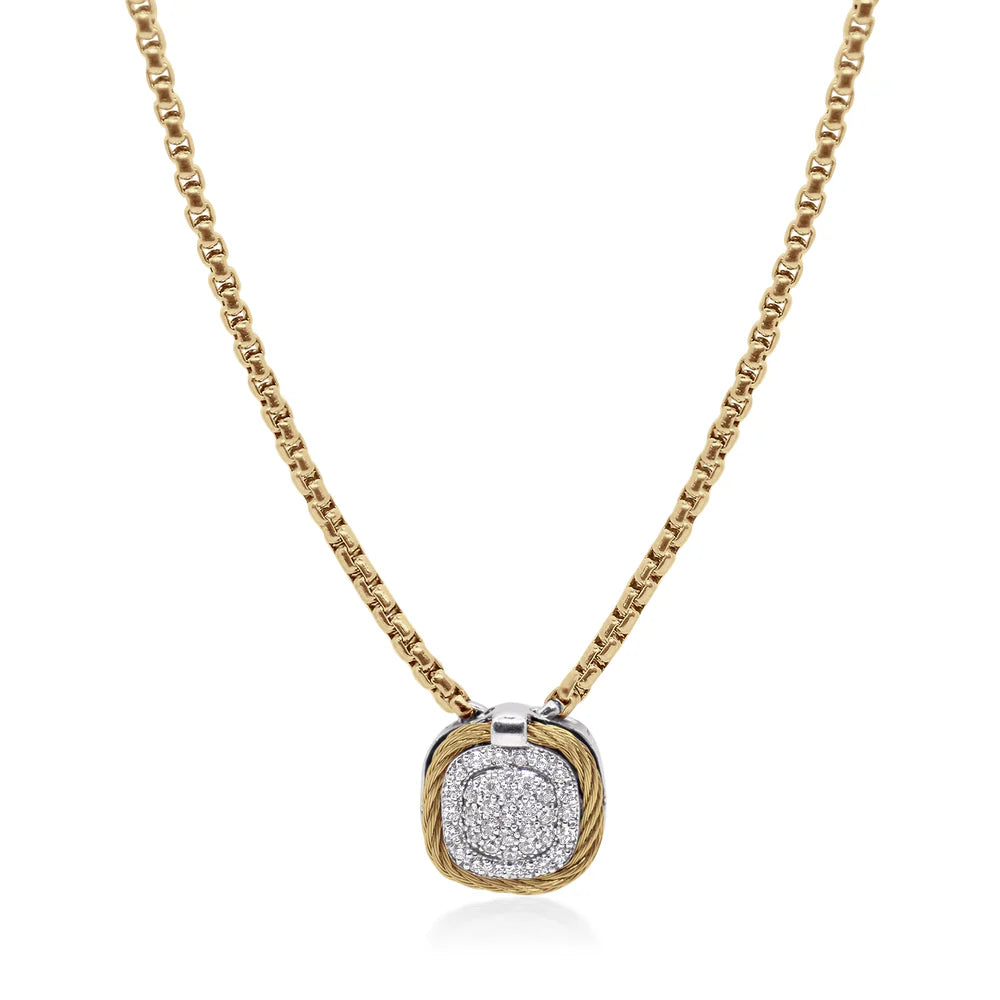 SS/14KW SQUARE PAVE DOUBLE FRAME NECKLACE
