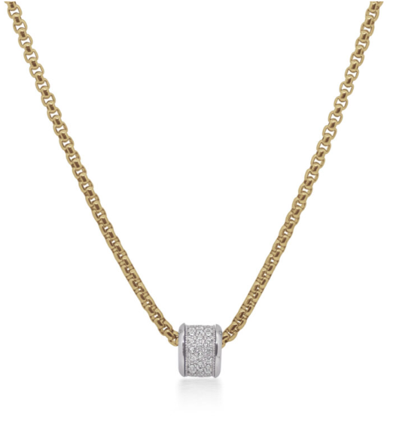 YELLOW CHAIN BARREL NECKLACE WITH 14KW GOLD & DIAMONDS