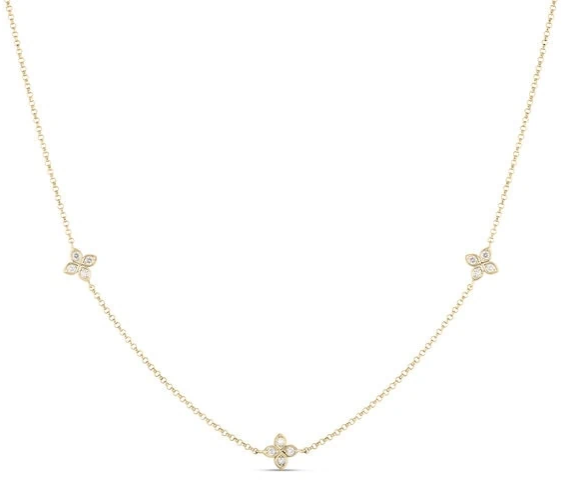 18KY LOVE BY THE INCH 3 STATION FLOWER NECKLACE
