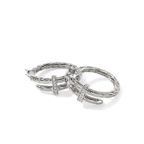 Spear Hoop Earring, Silver, Diamonds, 22.5MM