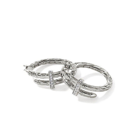 Spear Hoop Earring, Silver, Diamonds, 22.5MM