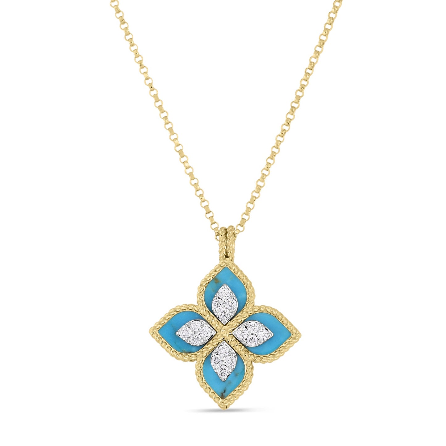 18KY VENETIAN PRINCESS DIAMOND AND TURQUOISE FLOWER NECKLACE
