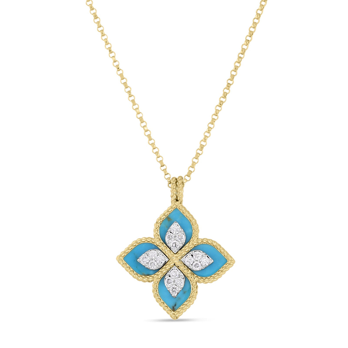 18KY VENETIAN PRINCESS DIAMOND AND TURQUOISE FLOWER NECKLACE