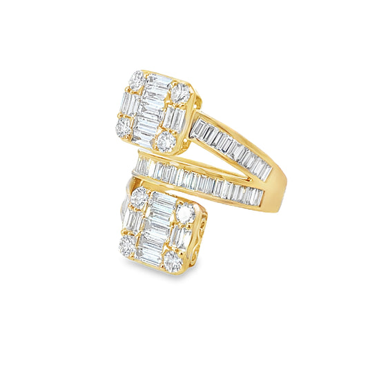 18KY MULTI-STONE SQUARE BYPASS COCKTAIL RING