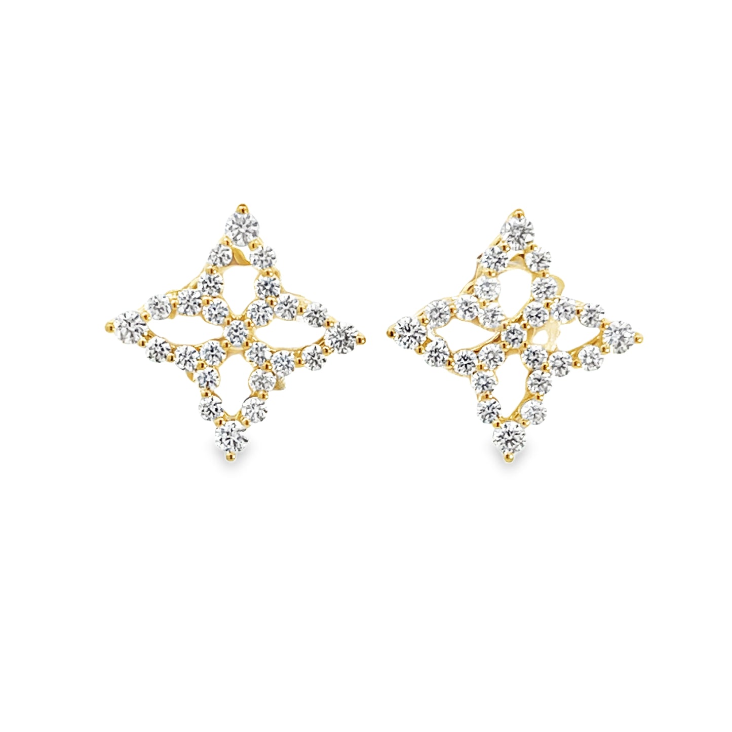 18KY DIAMOND PRINCESS OUTLINE FLOWER STUDS