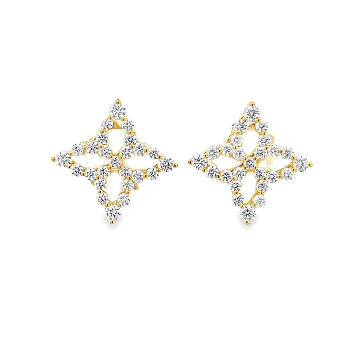 18KY DIAMOND PRINCESS OUTLINE FLOWER STUDS