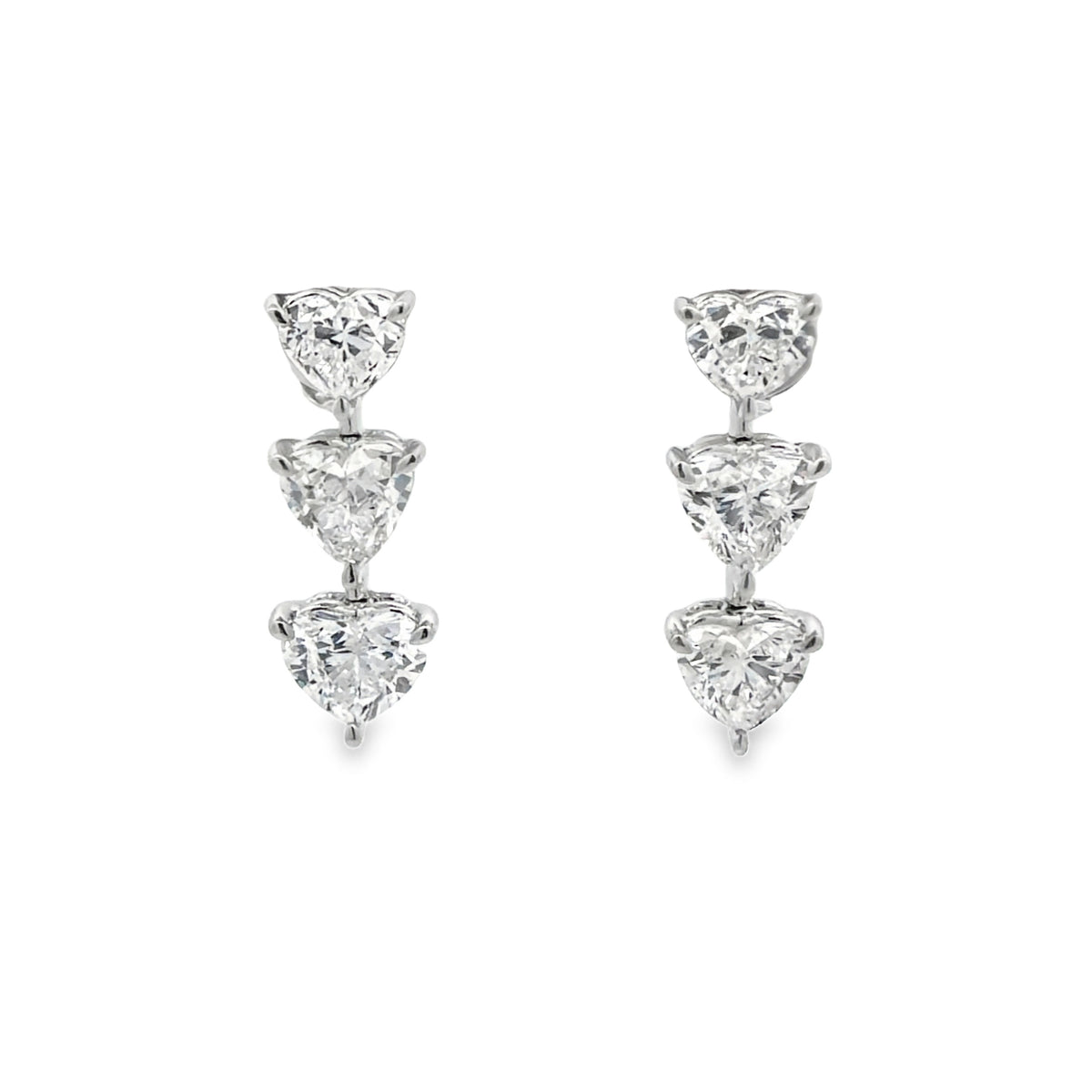 18KW TRIPLE HEART DIAMOND DROP EARRINGS