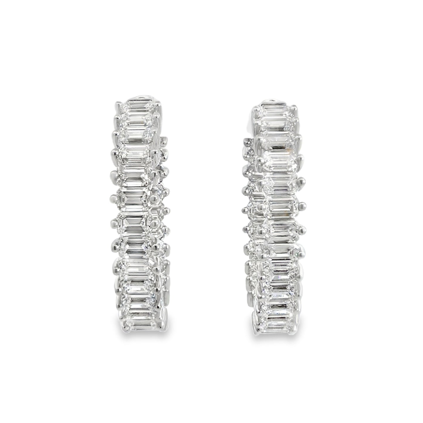 18KW EMERALD CUT DIAMOND HOOP EARRINGS