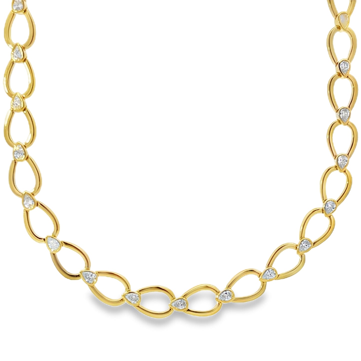 18KY DIAMOND LINK NECKLACE WITH PEAR SHAPED DIAMONDS