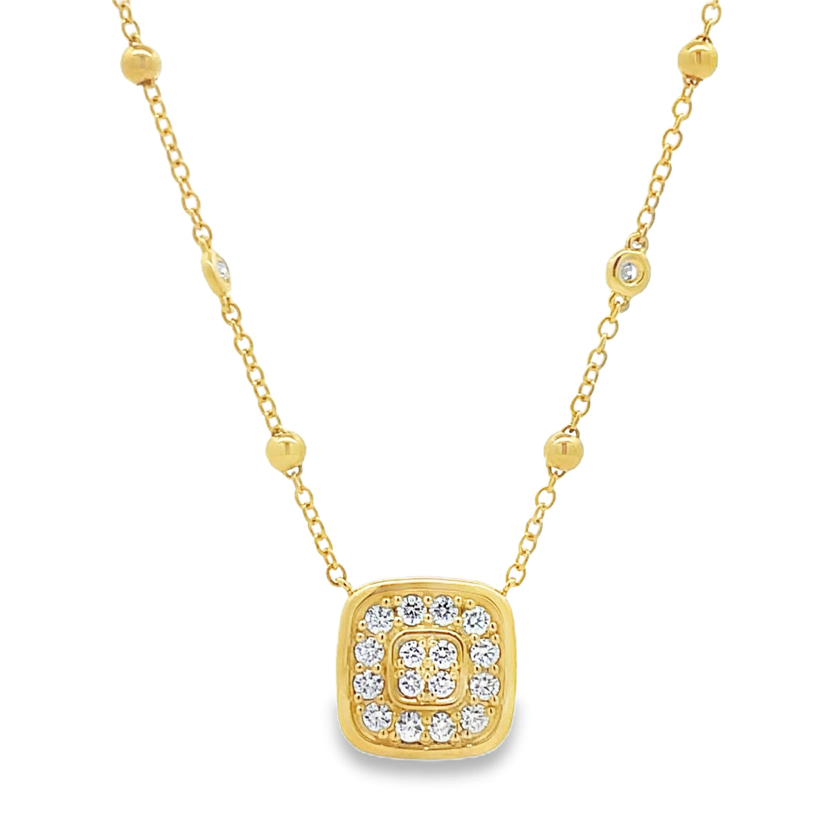 18KY SQUARE DIAMOND PENDANT NECKLACE