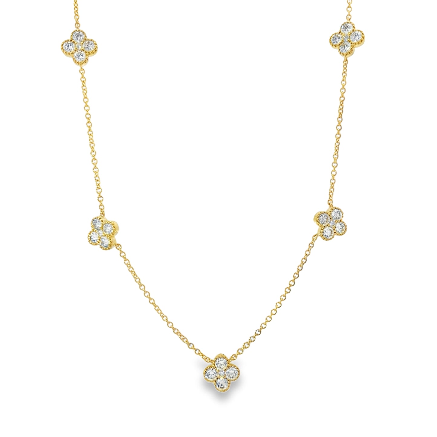 18KY DIAMOND CLOVER STATION NECKLACE