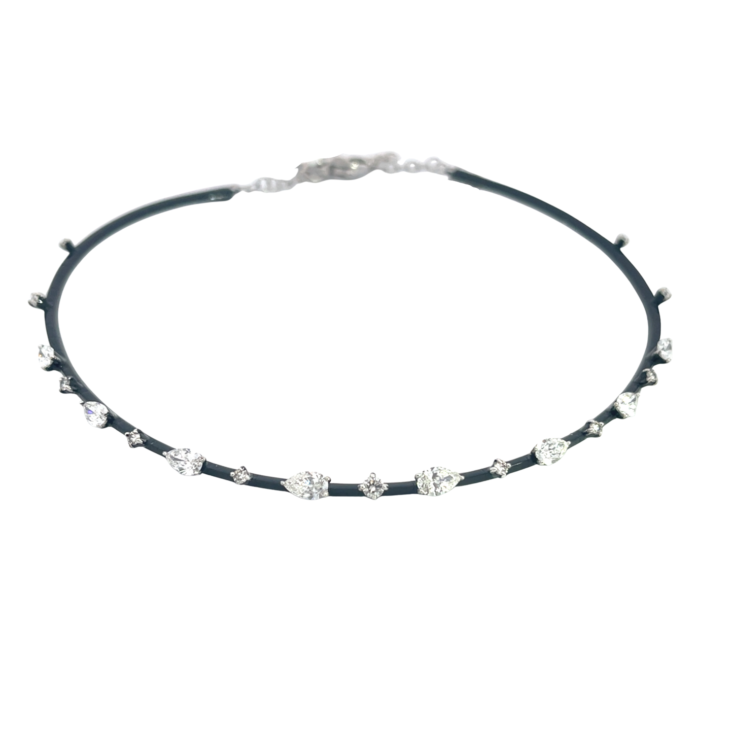18KW BLACK ENAMEL PEAR & ROUND DIAMOND CHOKER