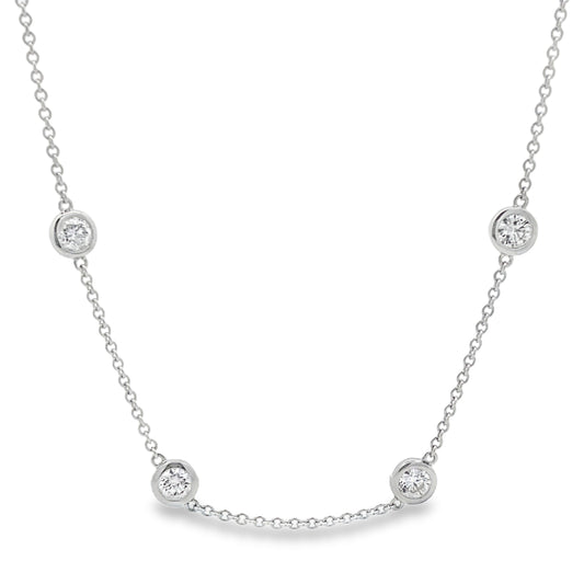 18KW BEZEL SET DIAMOND STATION NECKLACE