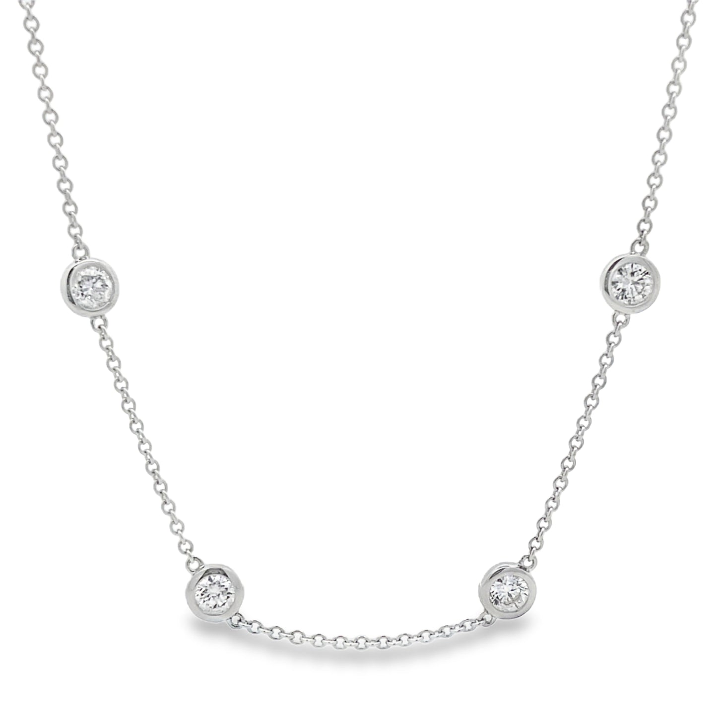 18KW BEZEL SET DIAMOND STATION NECKLACE