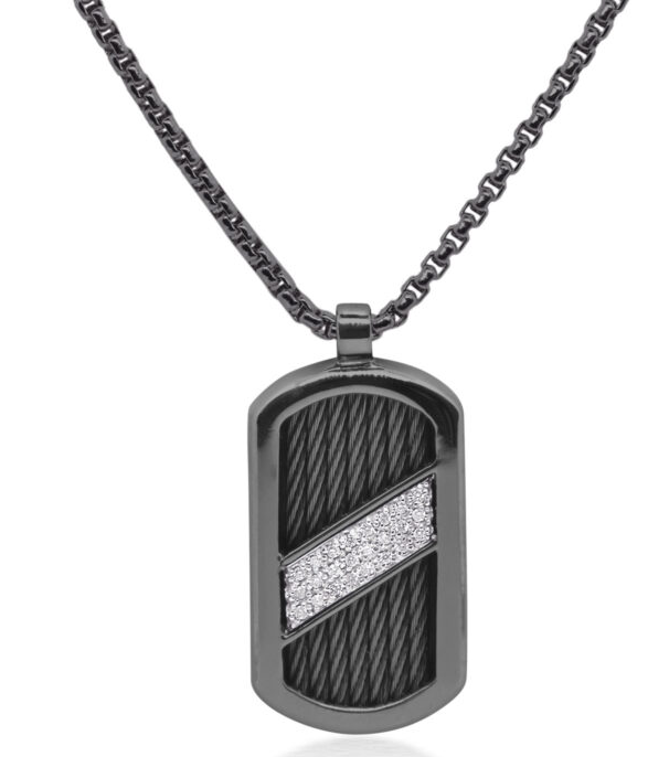 BLACK CABLE & CHAIN ID TAG DIAMOND NECKLACE