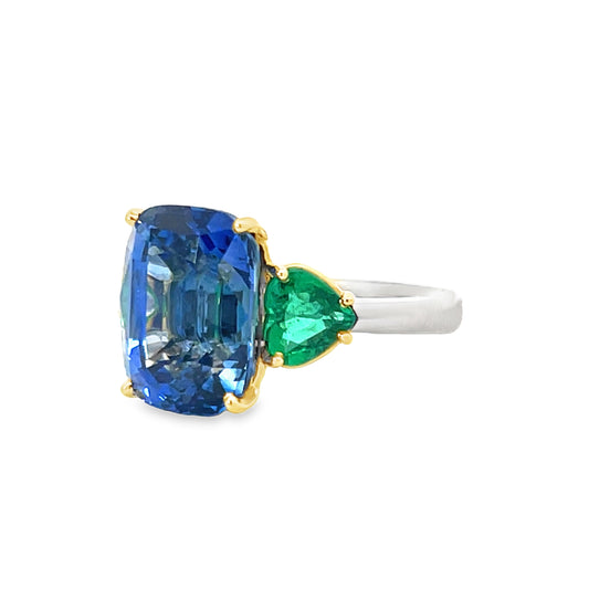 RAHAMINOV Platinum & 18KY Ceylon Sapphire and Emerald Cocktail ring