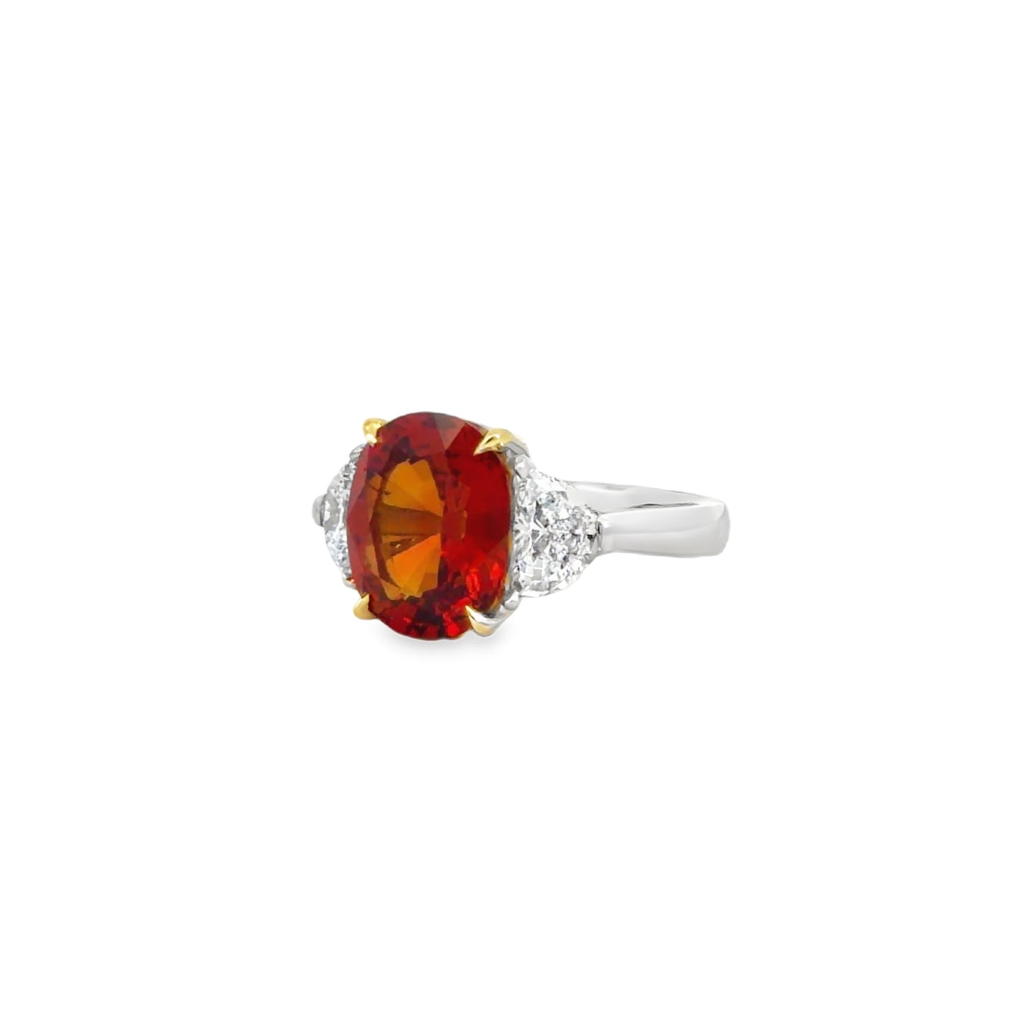 PLATINUM MANDARIN ORANGE SAPPHIRE & DIAMOND MULTI-STONE RING