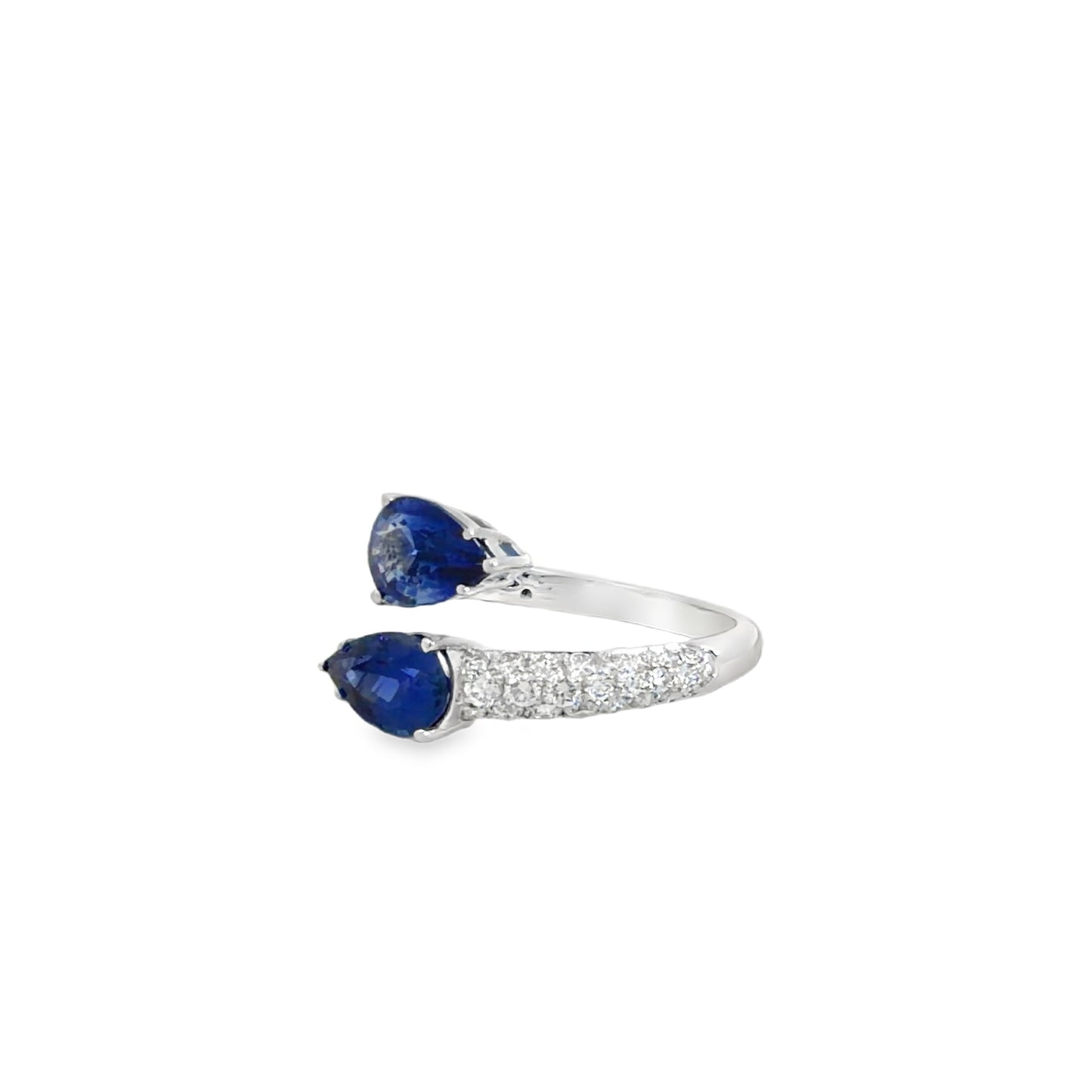 18KW ARCTIC BLUE SAPPHIRE AND DIAMOND BYPASS RING