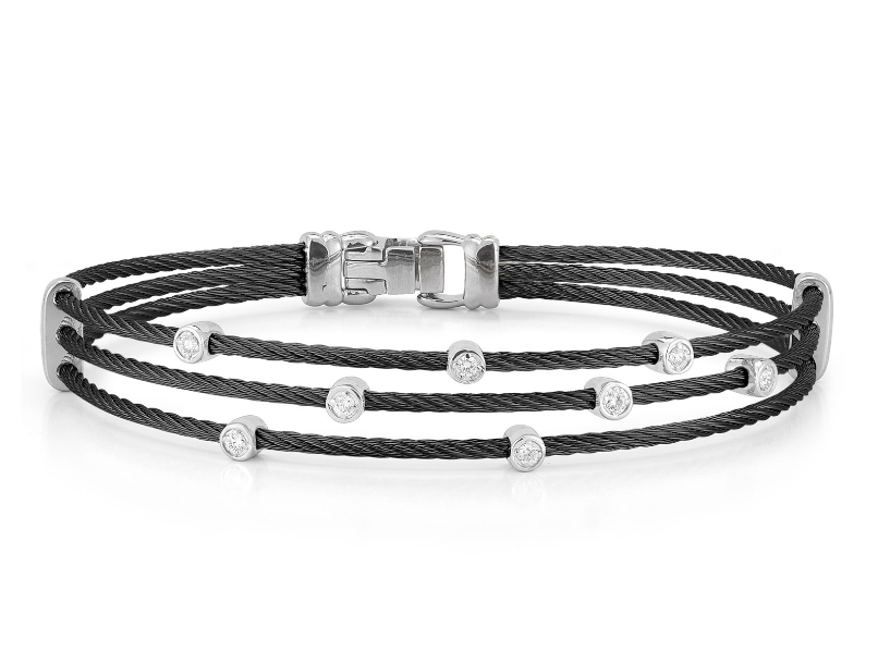 NOIR 3ROW BLACK CABLE BRACELET W/DIAMONDS