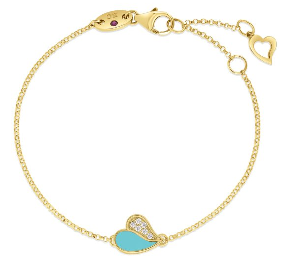 18KY AMORINO DIAMOND AND CYAN ENAMEL HEART BRACELET