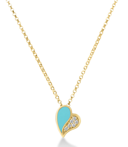 18KY AMORINO DIAMOND AND CYAN ENAMEL HEART NECKLACE