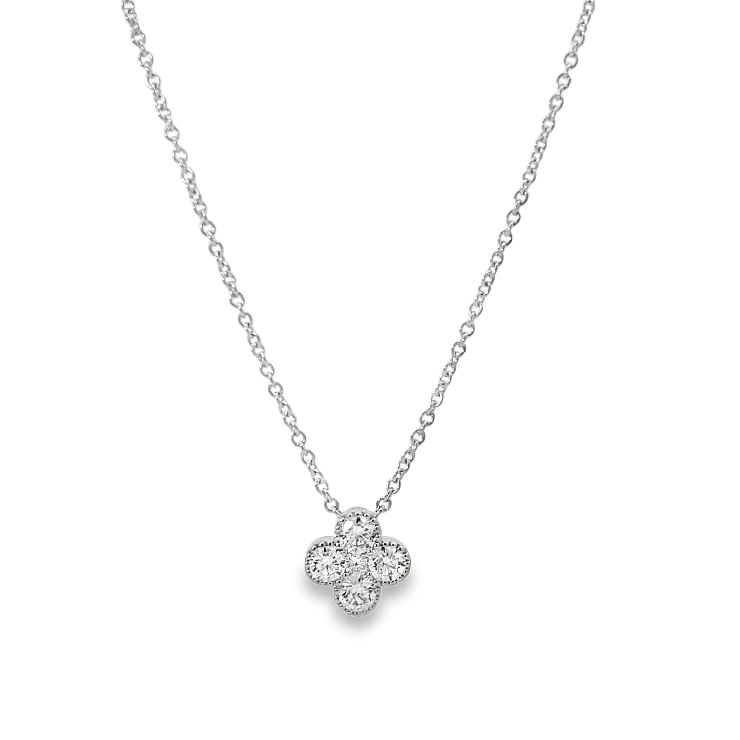 18KW DIAMOND CLOVER PENDANT NECKLACE