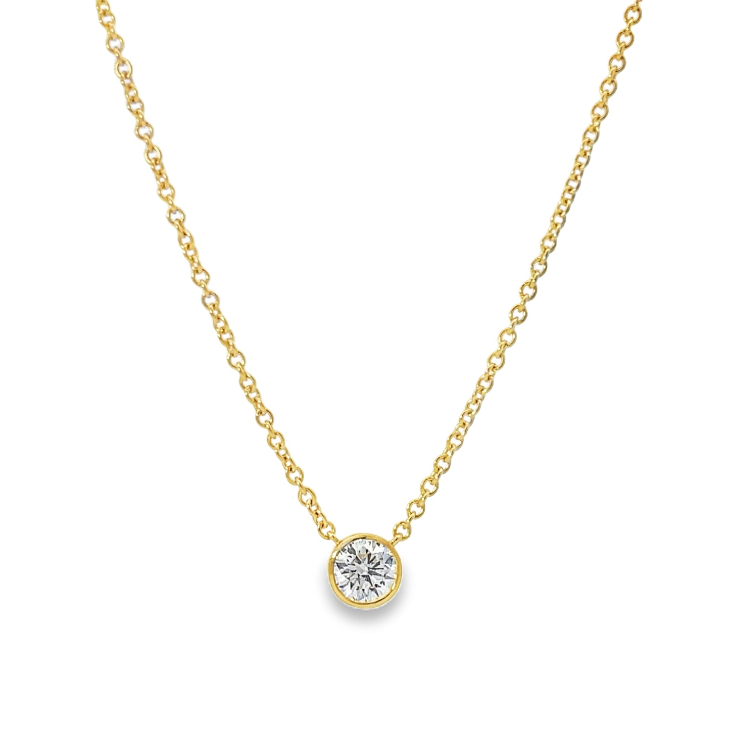 18KY SOLITAIRE BEZEL SET PENDANT NECKLACE