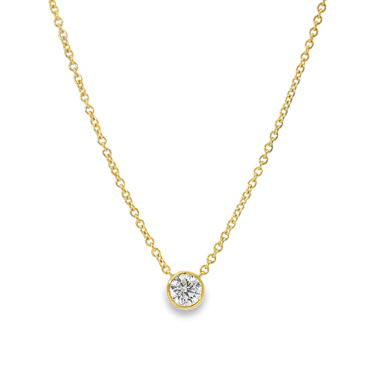 18KY SOLITAIRE BEZEL SET PENDANT NECKLACE