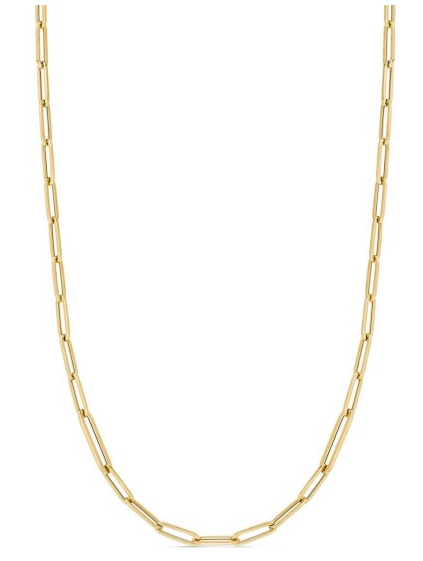 18KY DESIGNER GOLD ALTERNATING SIZE PAPERCLIP LINK 17 INCH CHAIN NECKLACE