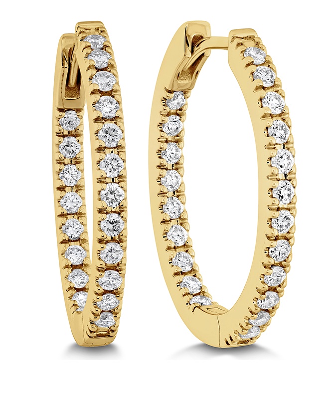 MEMOIRE 18KY OVAL DIAMOND HOOP EARRINGS