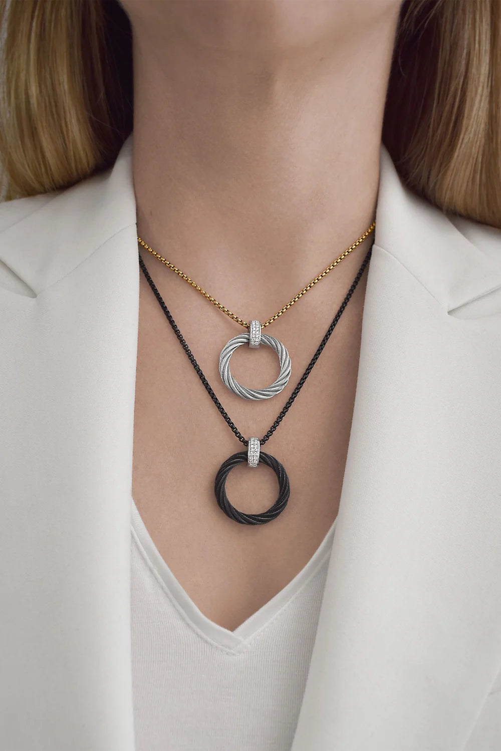 ALOR SS BLACK CABLE OPEN CIRCLE NECKLACE