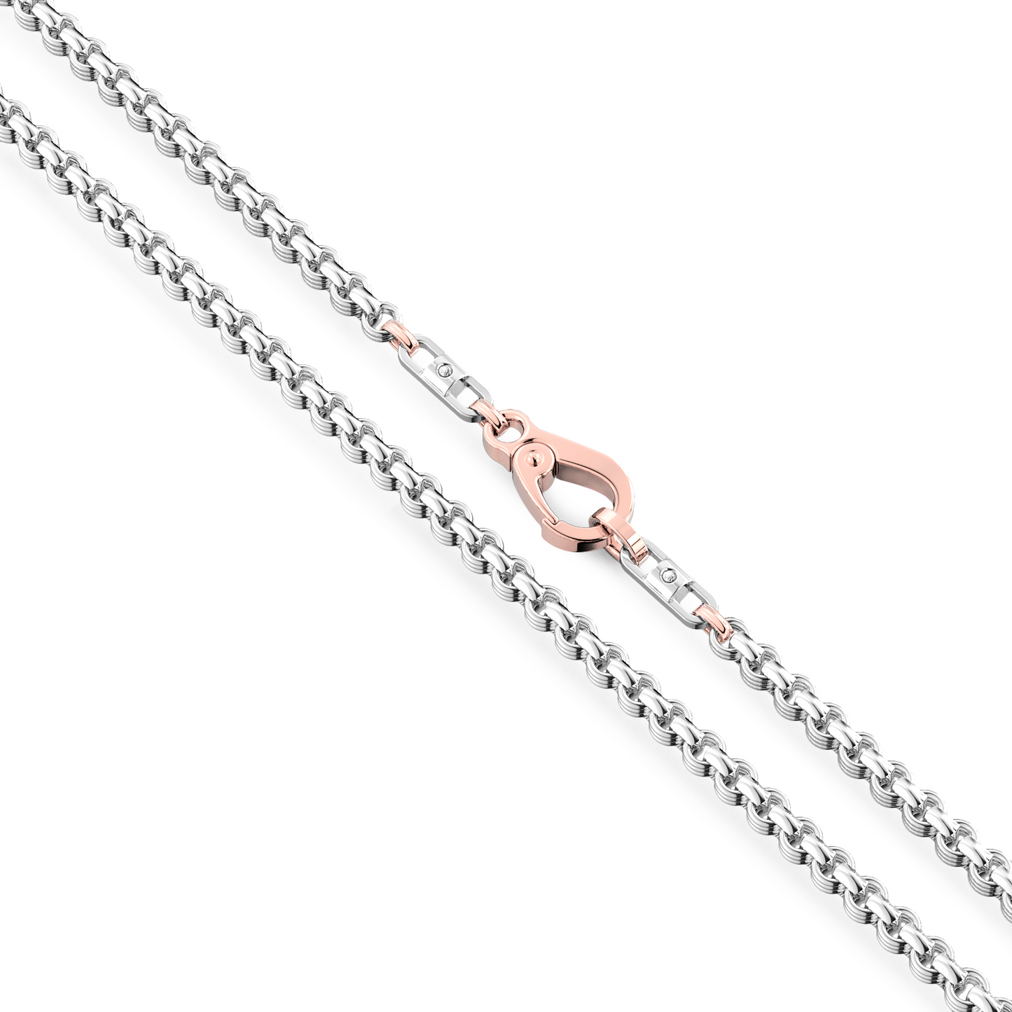 Zancan 18k rose and white gold necklace with white diamonds. The necklace is part of Insignia collection: characterized by minimalist, elegant and sophisticated design composed by golden curves that intersect.