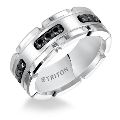 8MM TUNGSTEN BAND W/BLACK DIAMONDS