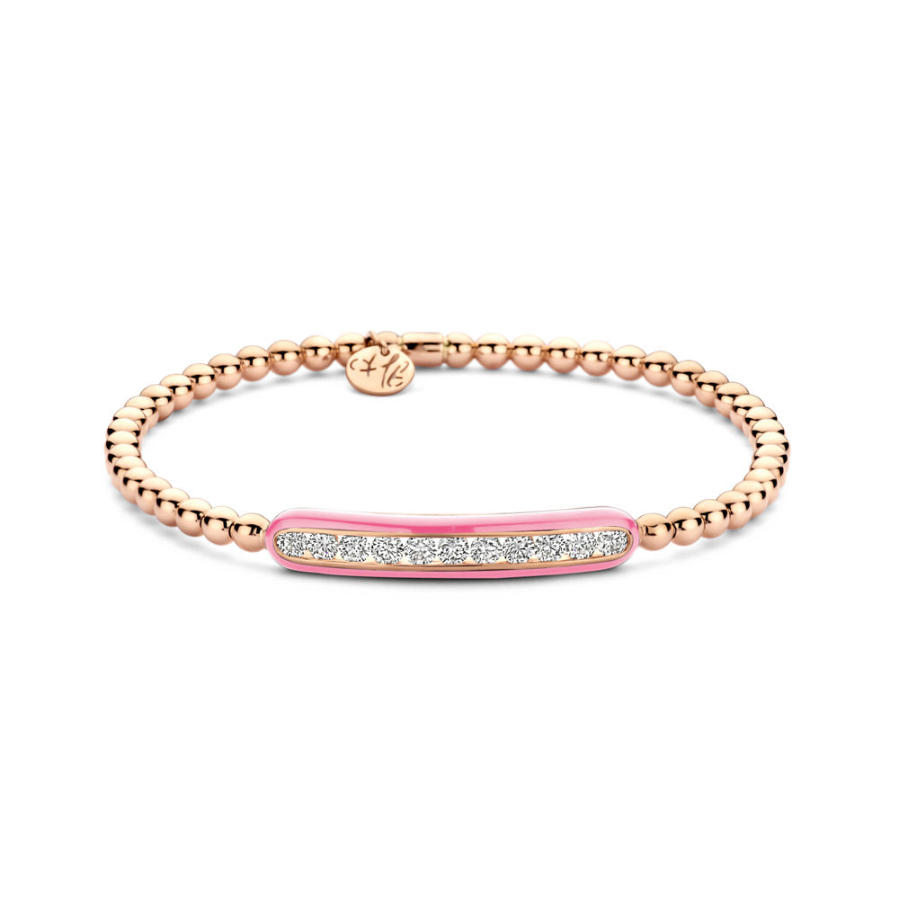 HULCHI BELLUNI 18KR DIAMOND & PINK ENAMEL STRETCH BRACELET