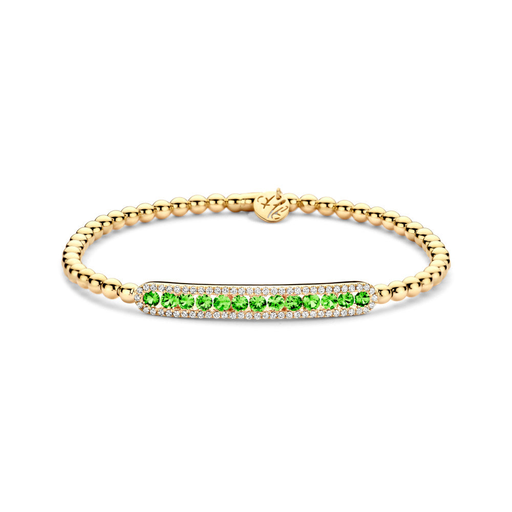 HULCHI BELLUNI 18KY DIAMOND & GREEN GARNET STRETCH BRACELET