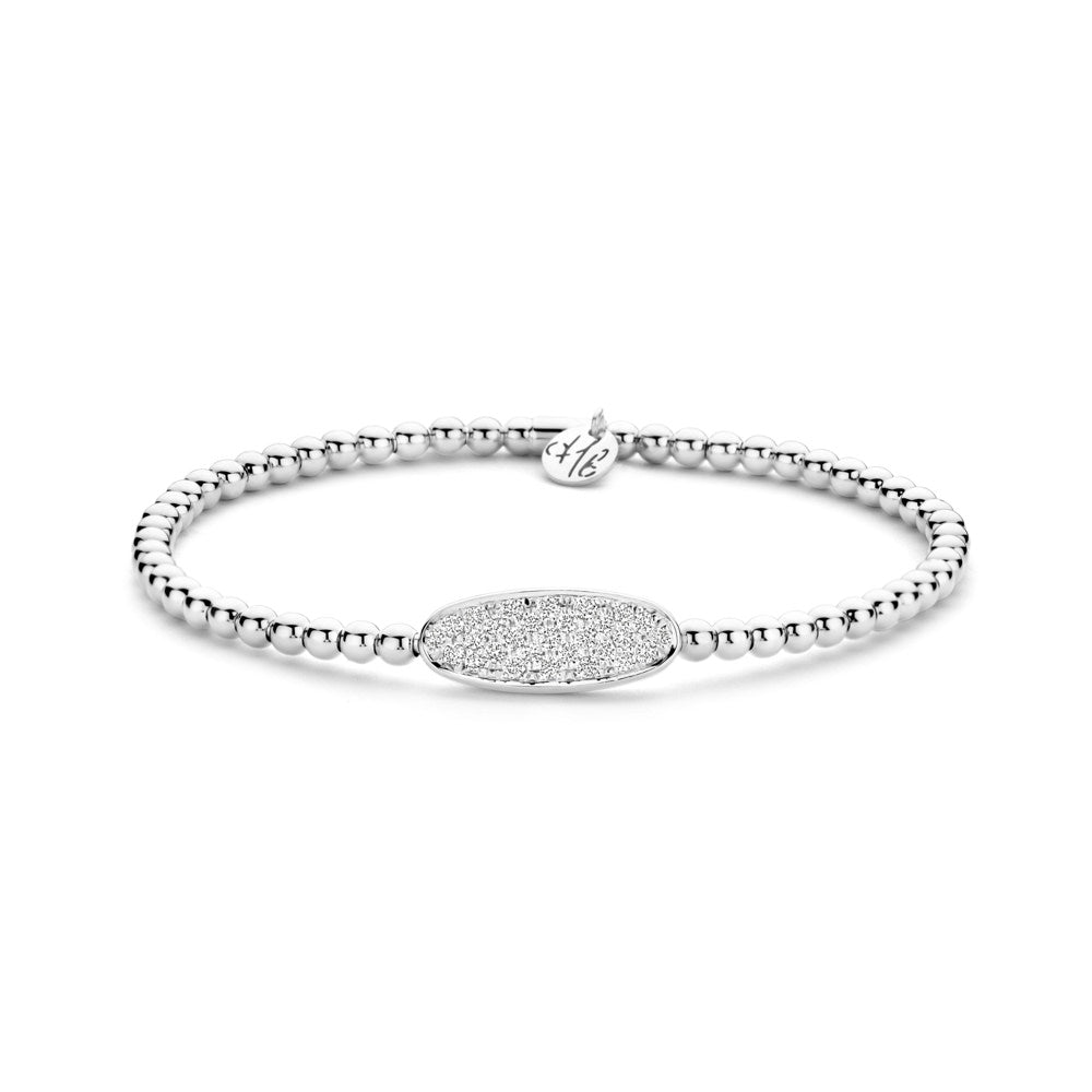 HULCHI BELLUNI 18KW OVAL DIAMOND PLATE STRETCH BRACELET