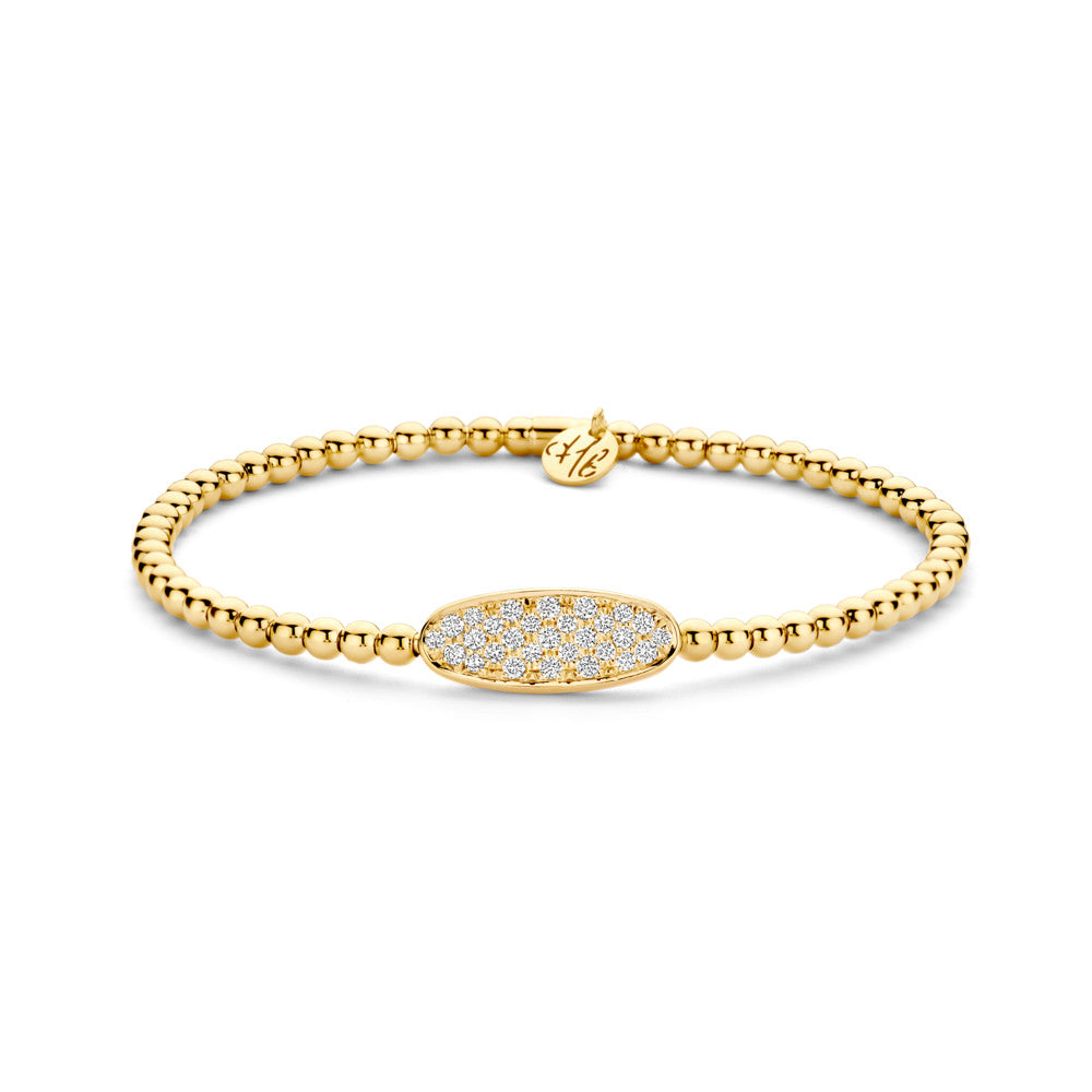 HULCHI BELLUNI 18KY OVAL DIAMOND PLATE STRETCH BRACELET