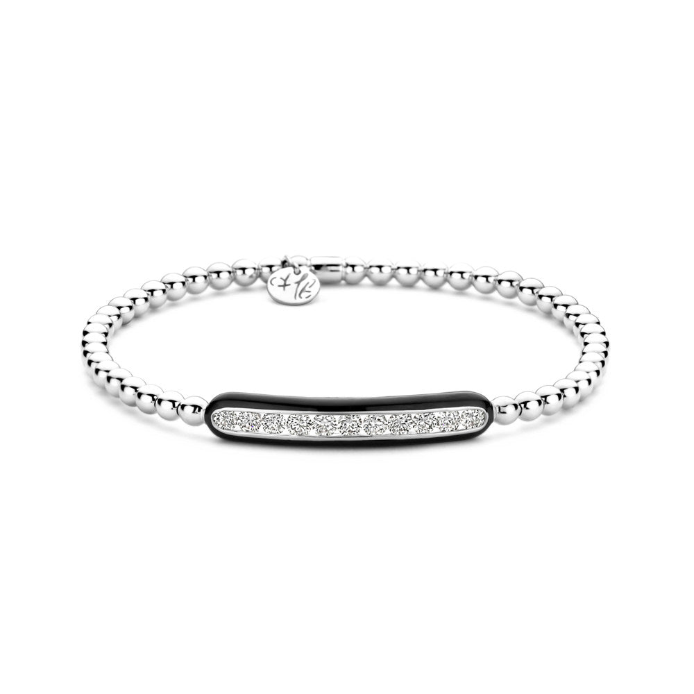 HULCHI BELLUNI 18KW DIAMOND & BLACK ENAMEL STRETCH BRACELET