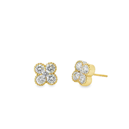 18KY DIAMOND FLOWER STUD EARRINGS