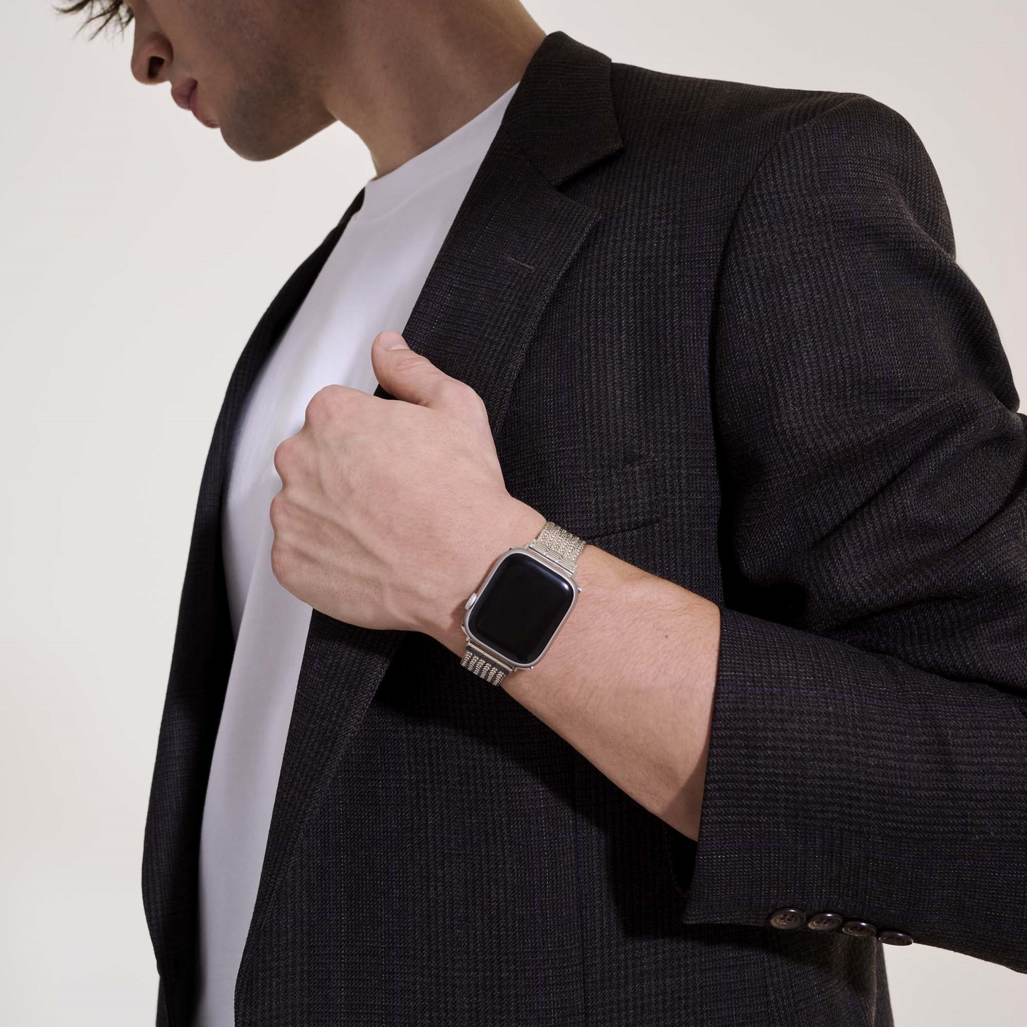 Smart Watch Strap, Sterling Silver, 18 MM, Size L