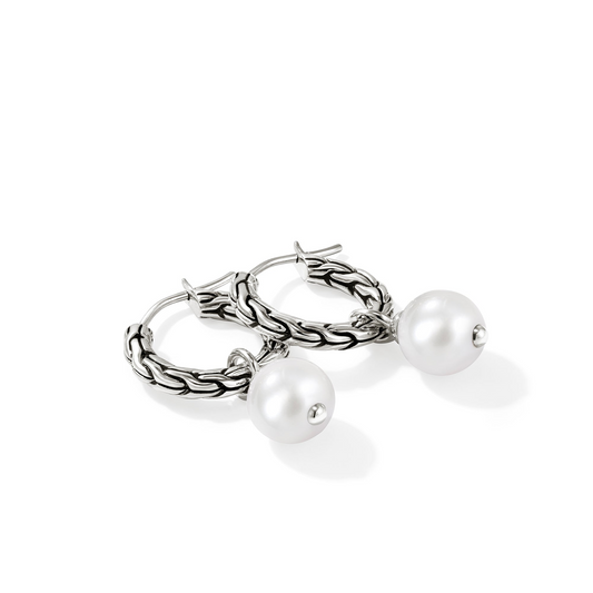 JH Essential Pearl Hoop Earring, Sterling Silver, 16MM