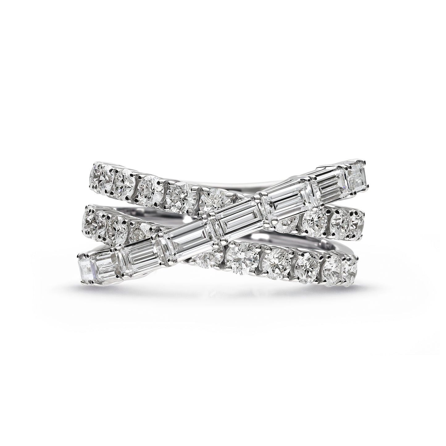 LEO PIZZO 18KW ROUND AND BAGUETTE DIAMOND CROSSOVER RING
