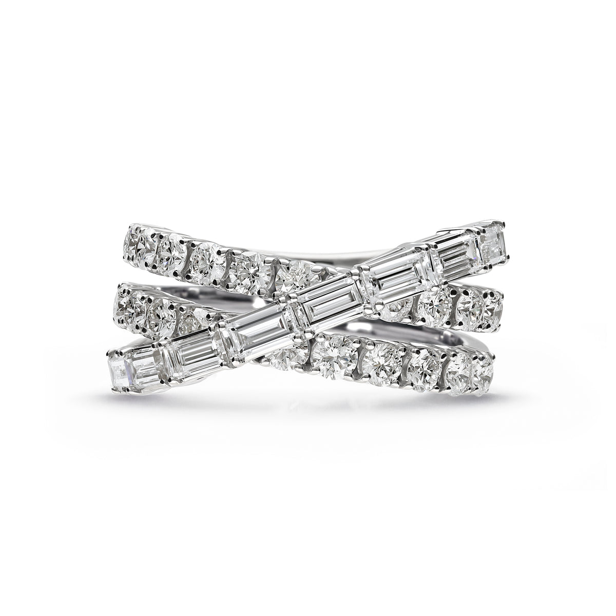 LEO PIZZO 18KW ROUND AND BAGUETTE DIAMOND CROSSOVER RING