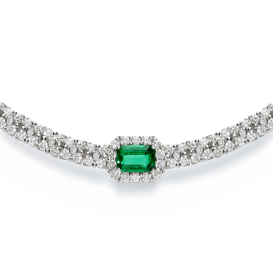 LEO PIZZO 18KW DIAMOND NECKLACE WITH EMERALD CENTER STONE