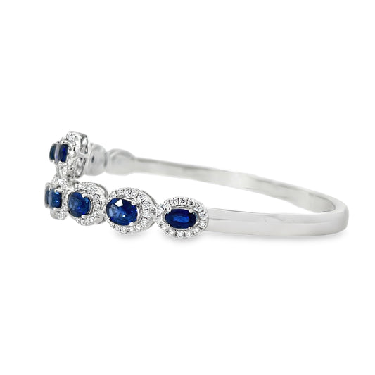 18KW OVAL SAPPHIRE AND DIAMOND BYPASS BANGLE