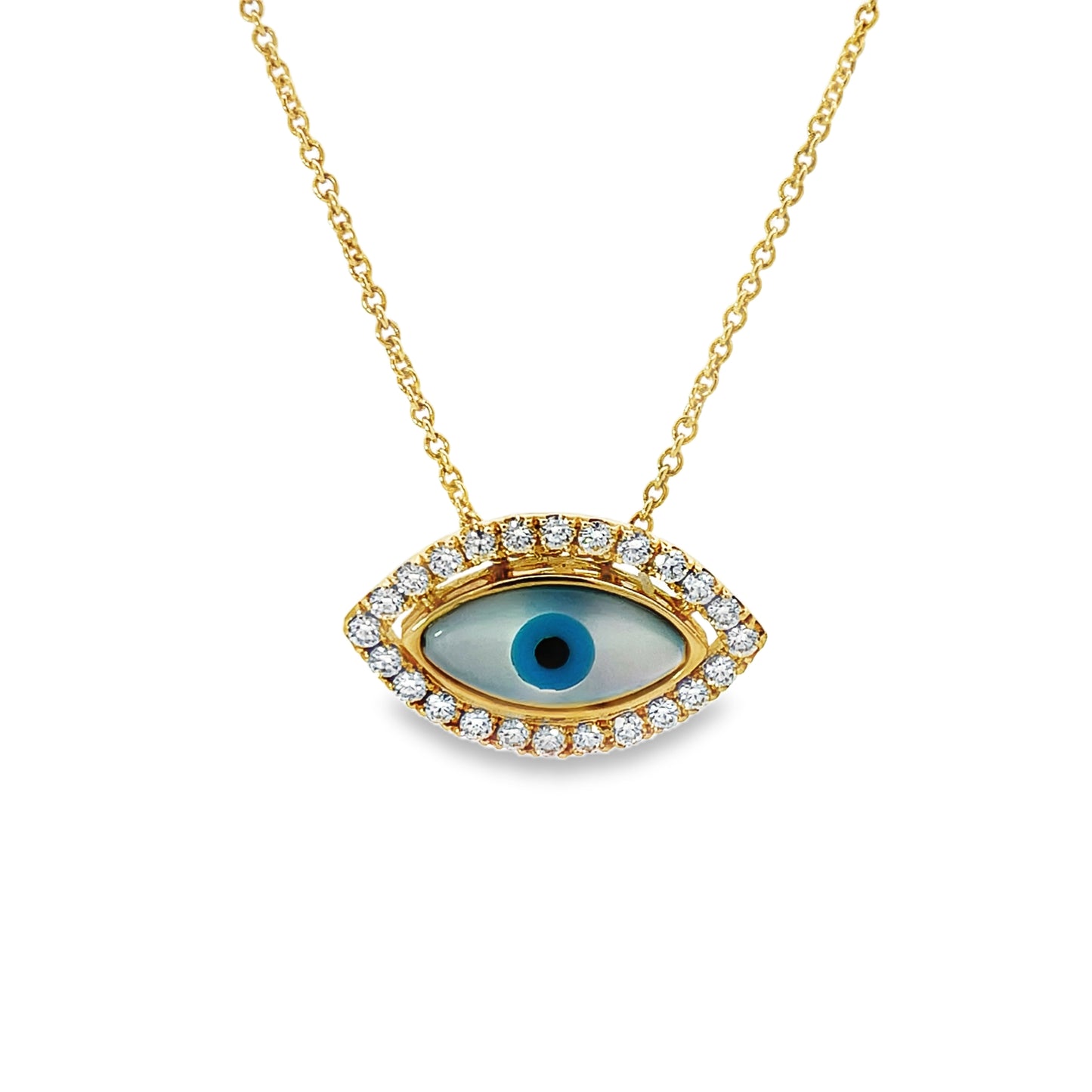 18KY DIAMOND MOP EVIL EYE PENDANT .66